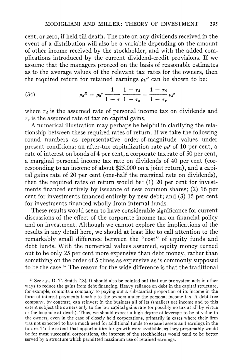 The Cost of Capital, Corporation Finance and the Theory of Investment - Franco Modigliani, Merton H. Miller, American Economic Review, Page 36