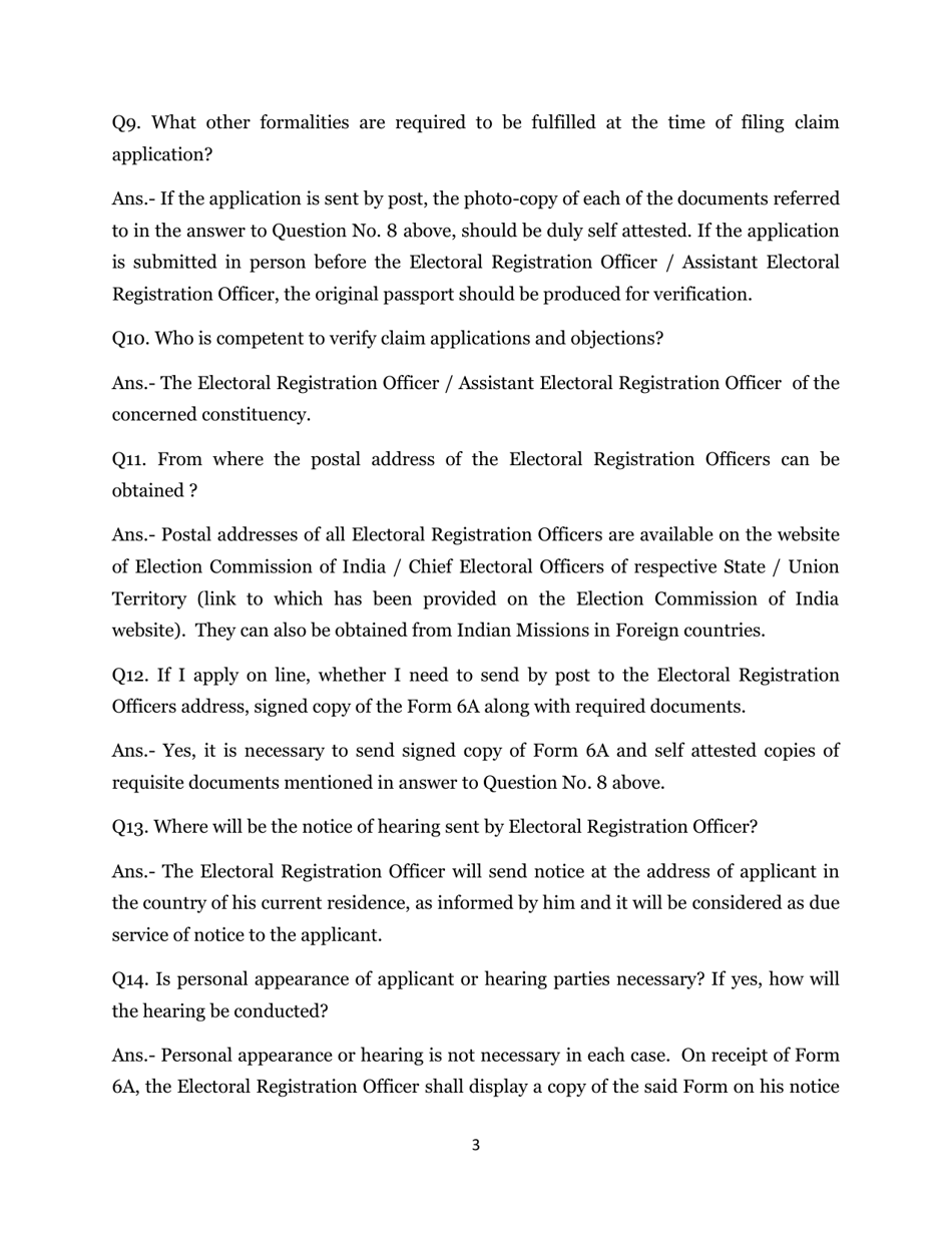 Frequently Asked Questions Overseas (Nri) Electors - India, Page 3