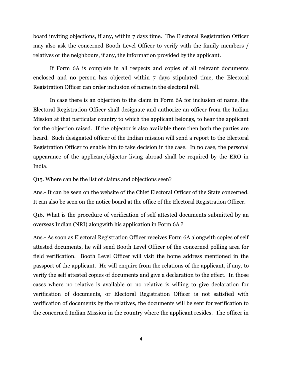 Frequently Asked Questions Overseas (Nri) Electors - India, Page 4