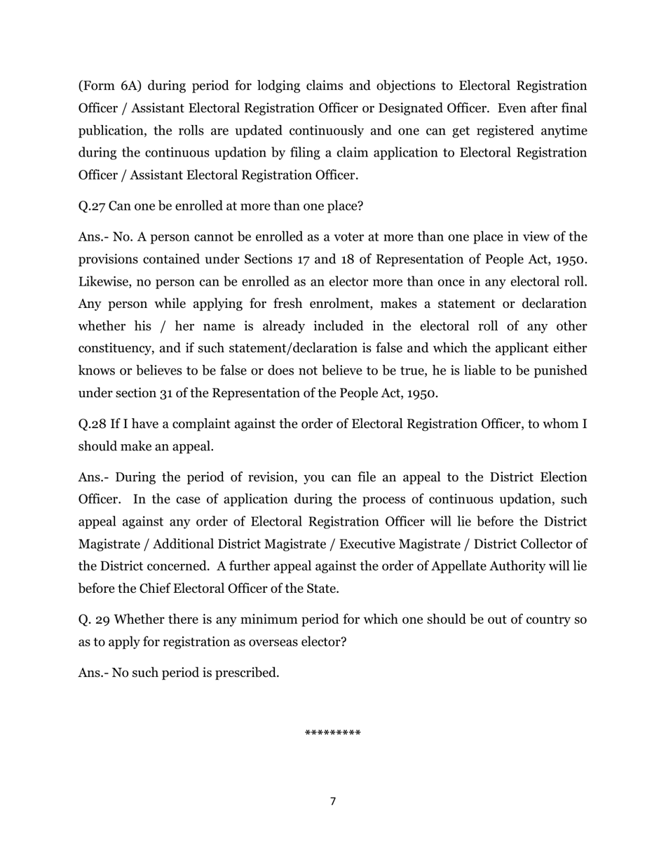 Frequently Asked Questions Overseas (Nri) Electors - India, Page 7