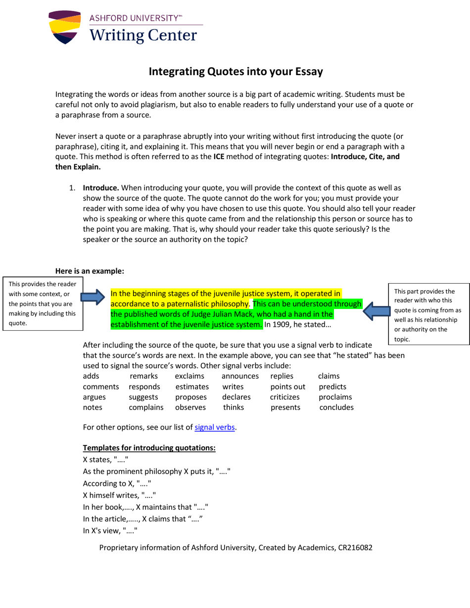 how to integrate quotes in essay