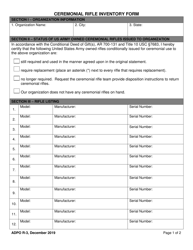Document preview: ADPO Form R-3 Ceremonial Rifle Inventory Form