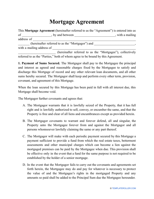 Mortgage Agreement Template