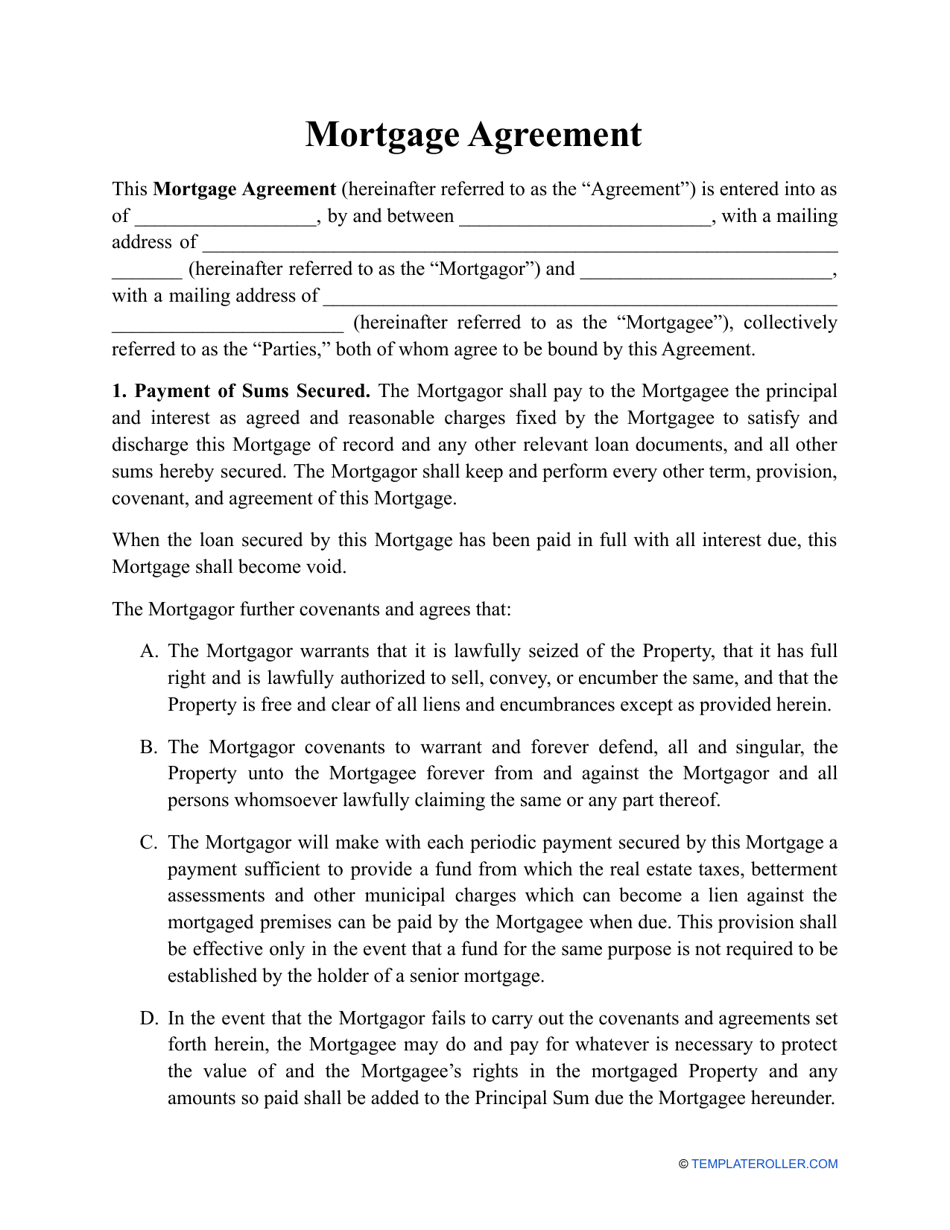 Mortgage Agreement Template, Page 1