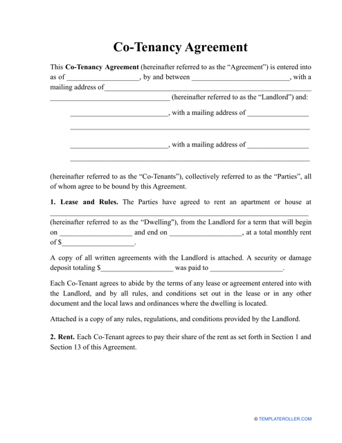 Co-tenancy Agreement Template - Sixteen Points