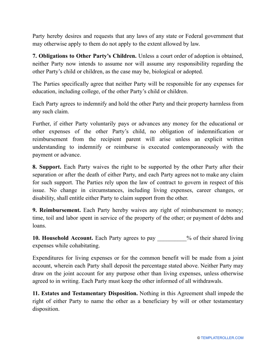 Cohabitation Agreement Template - Sixteen Points, Page 3