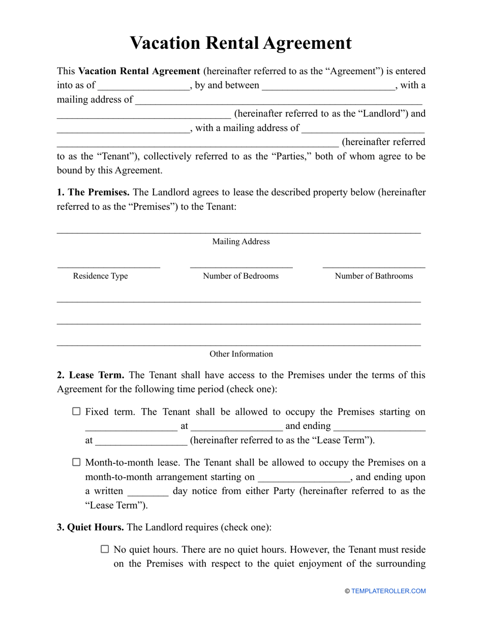 Vacation Rental Agreement Template, Page 1
