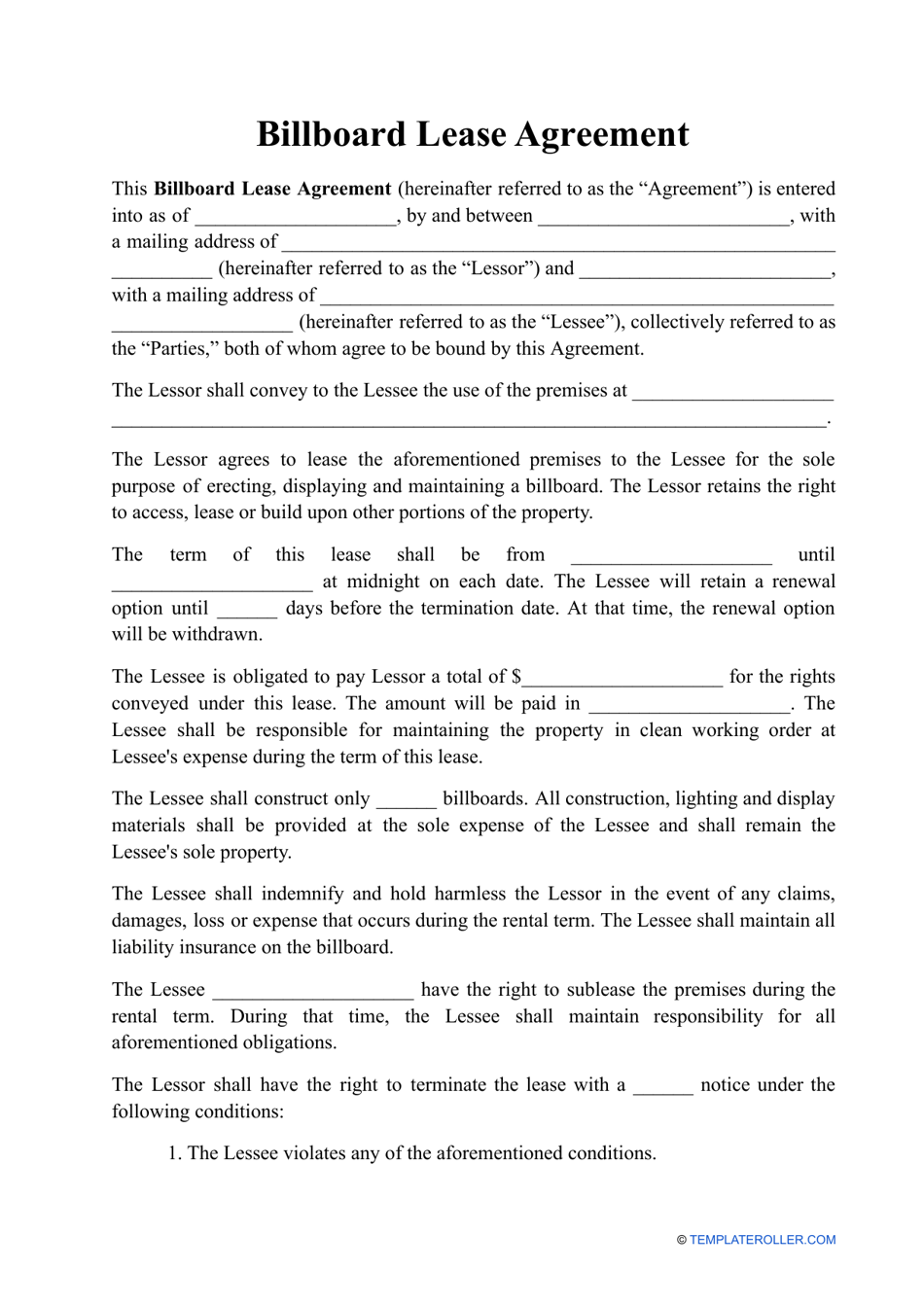 Outdoor Advertising Agreement Template Sfiveband