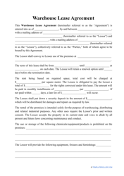 Document preview: Warehouse Lease Agreement Template