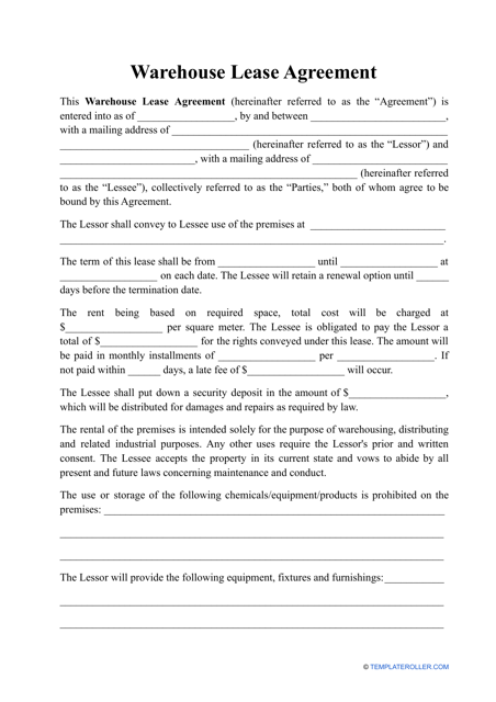 Warehouse Lease Agreement Template Download Pdf