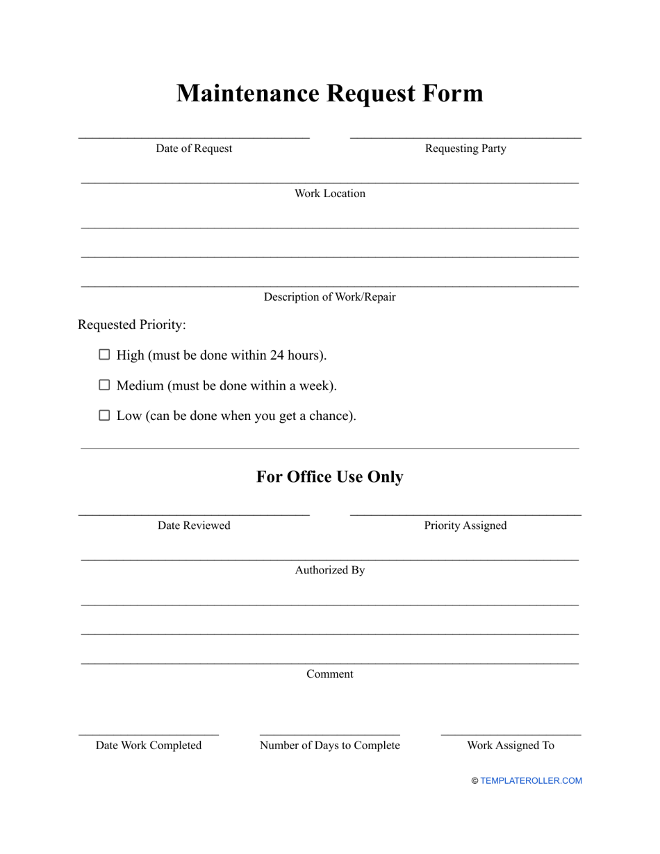 Maintenance Request Form - White, Page 1