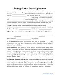 &quot;Storage Space Lease Agreement Template&quot;