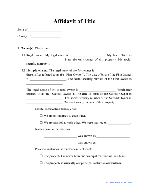 Affidavit of Title Form Download Pdf