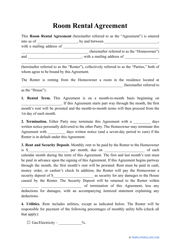 Document preview: Room Rental Agreement Template - Nine Points