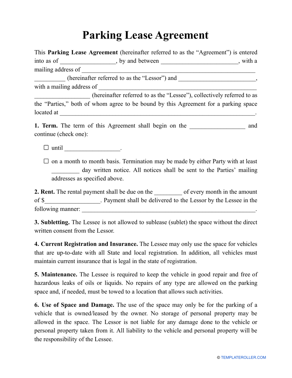 Parking Lease Agreement Template, Page 1