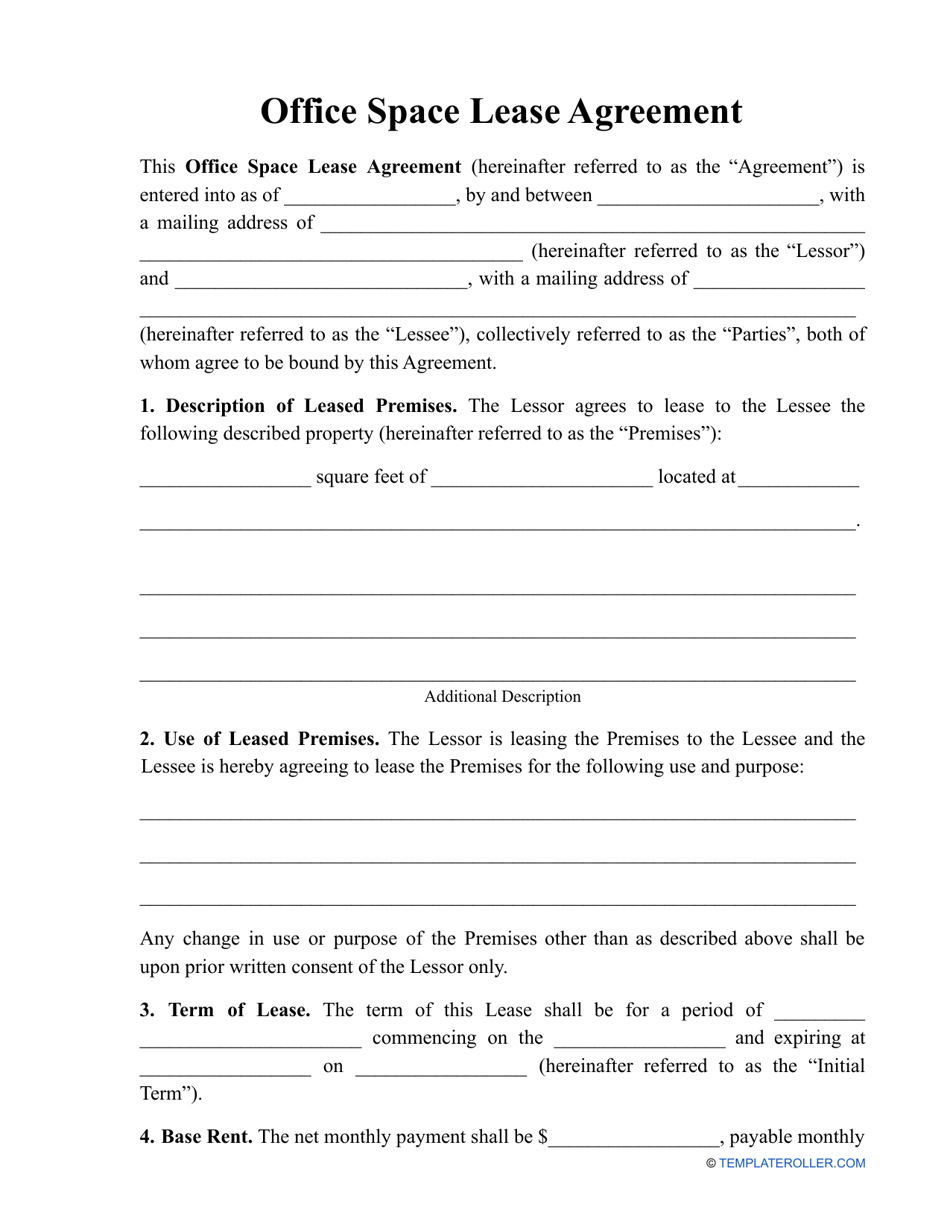Office Space Lease Agreement Template, Page 1