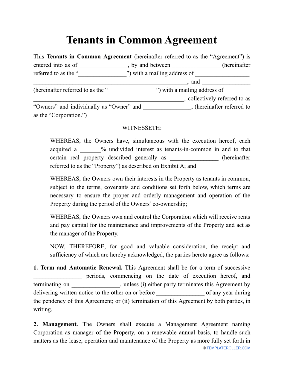 Joint Property Ownership Agreement Template