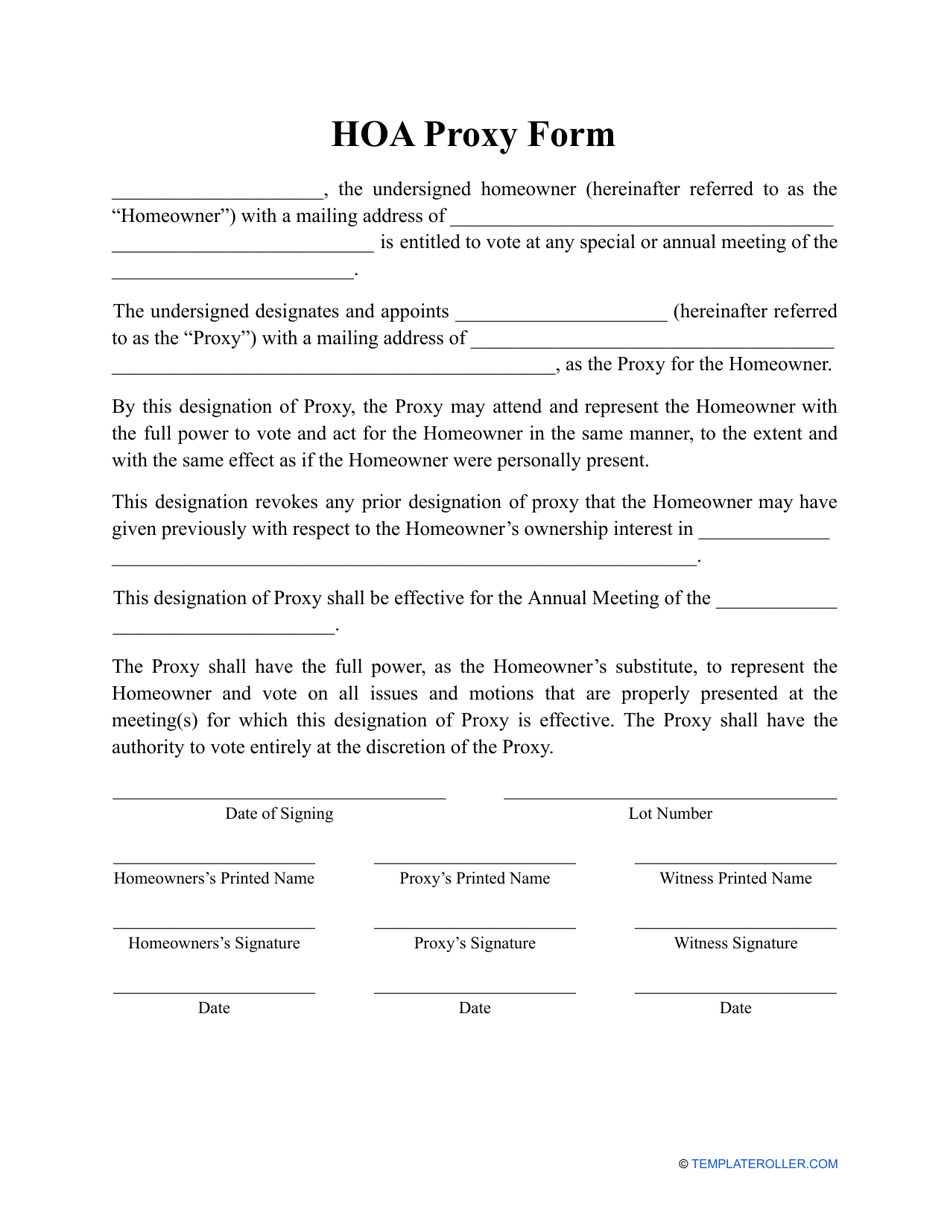 Hoa Proxy Form, Page 1