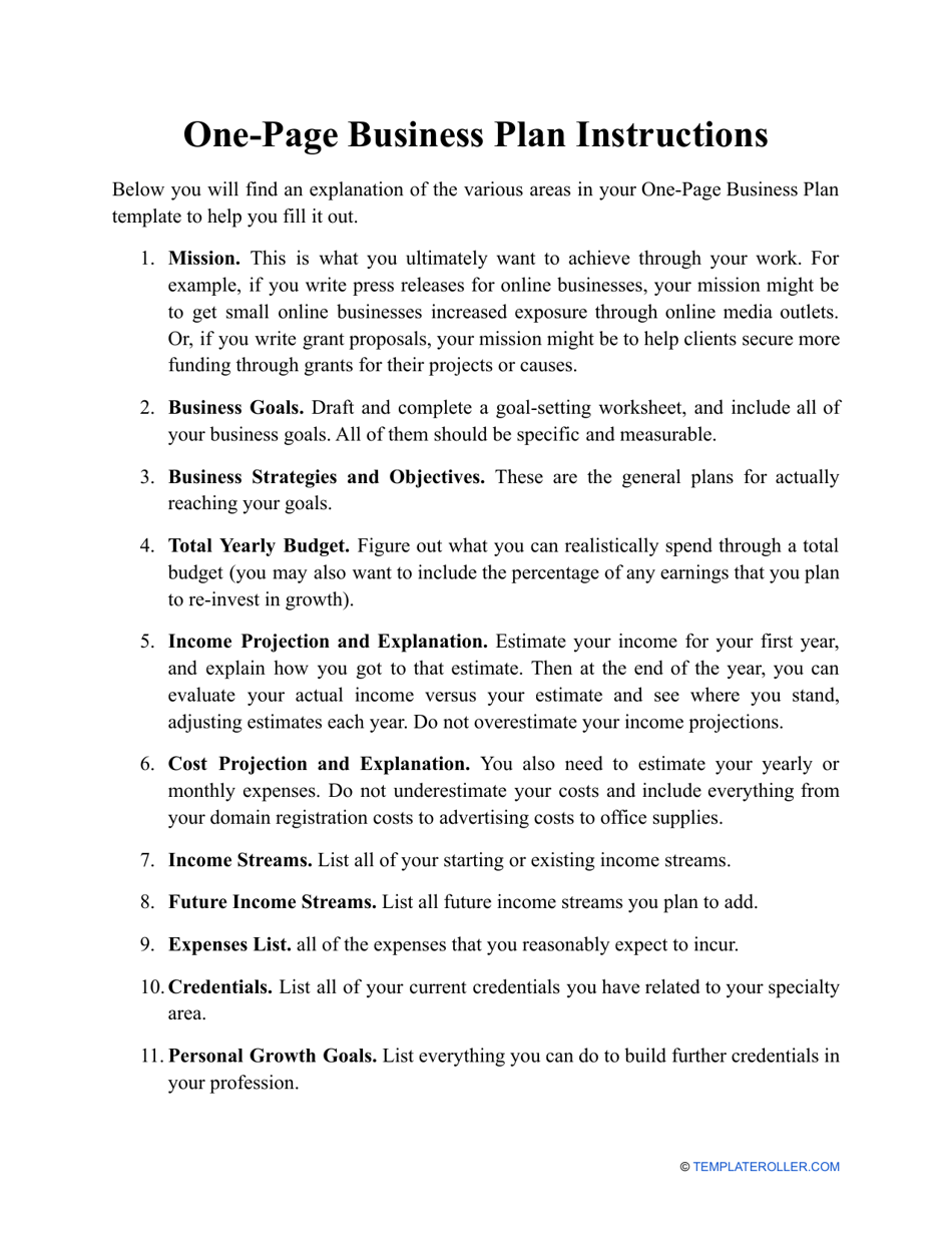 One-Page Business Plan Template, Page 3