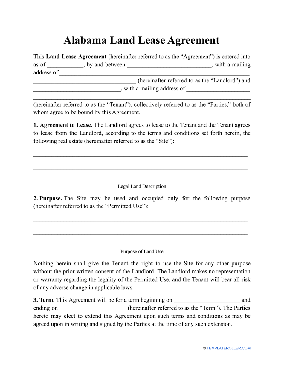 alabama land lease agreement template download printable pdf templateroller