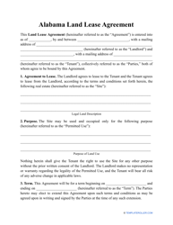 &quot;Land Lease Agreement Template&quot; - Alabama