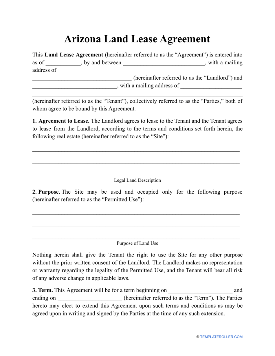 Arizona Land Lease Agreement Template Fill Out, Sign Online and
