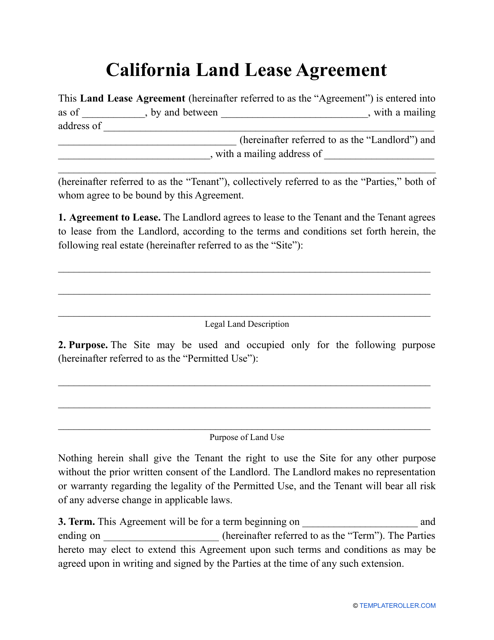 Land Lease Agreement Template - California