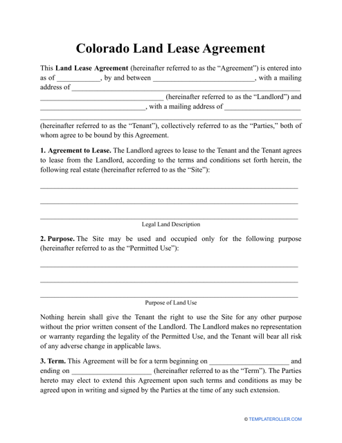Land Lease Agreement Template - Colorado