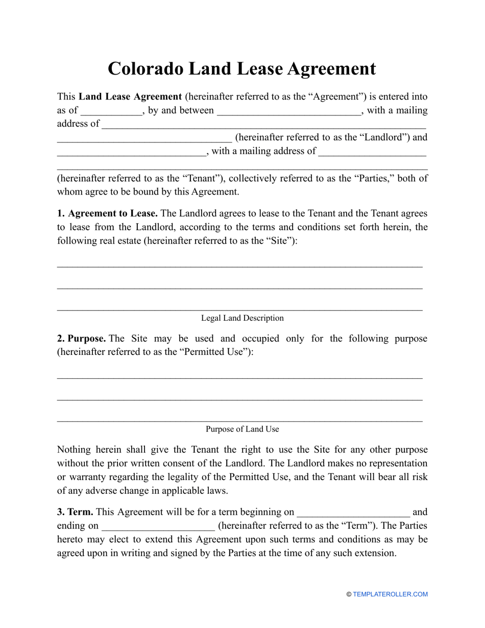 Land Lease Agreement Template - Colorado, Page 1