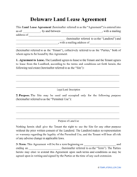 Document preview: Land Lease Agreement Template - Delaware