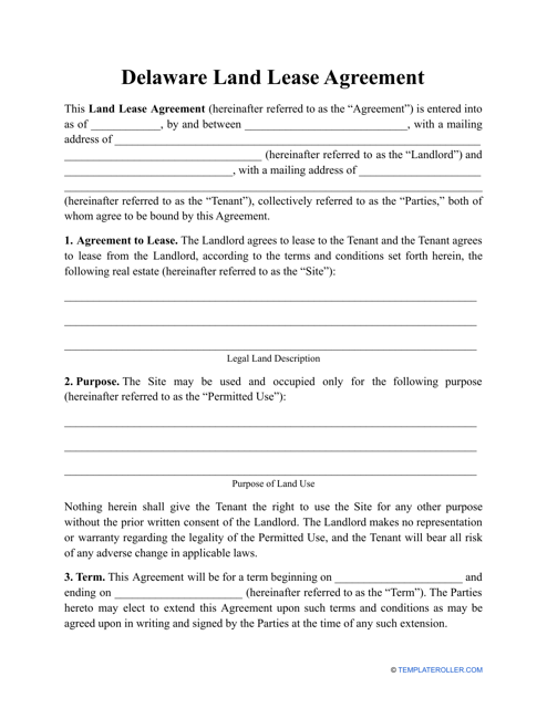 Land Lease Agreement Template - Delaware