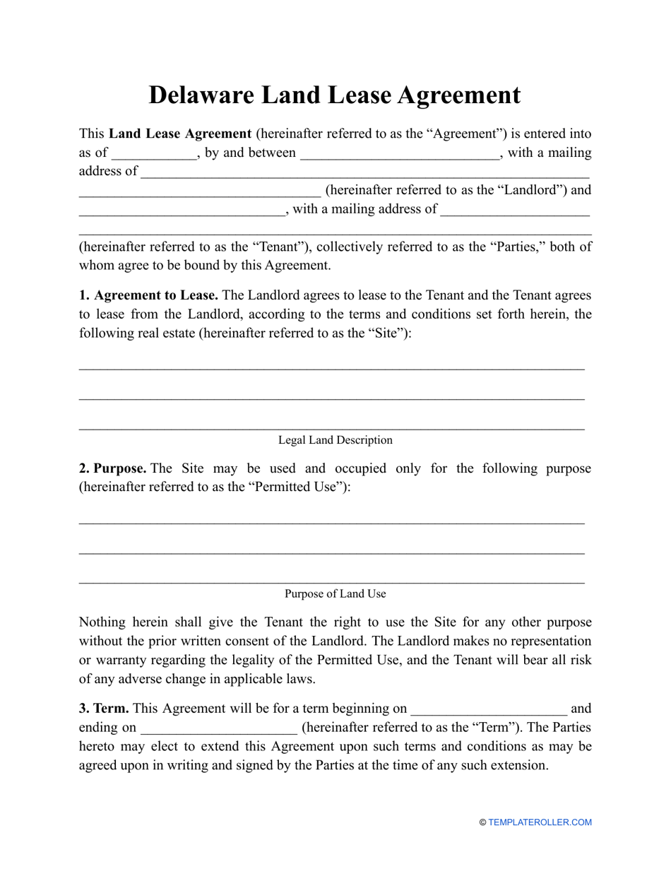Land Lease Agreement Template - Delaware, Page 1