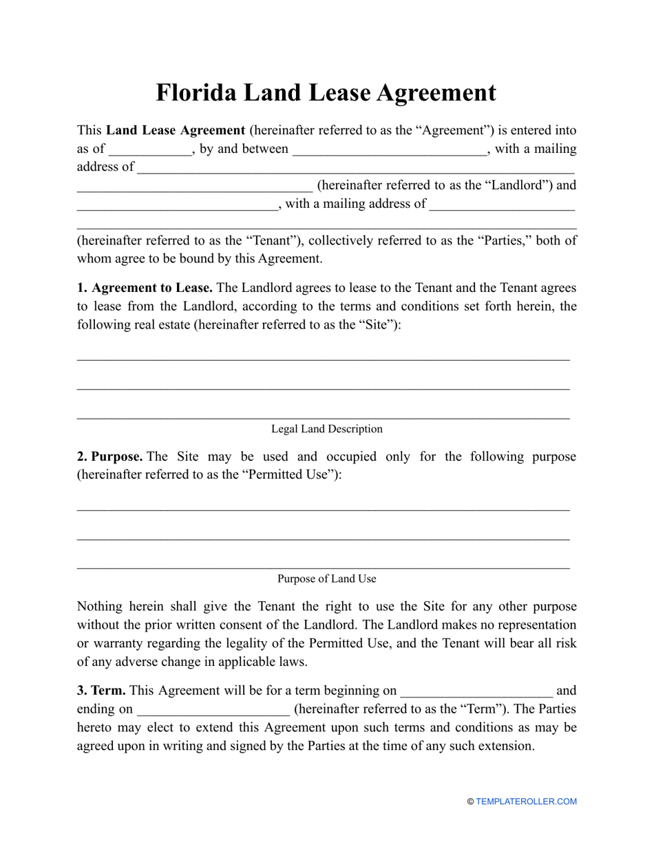 Land Lease Agreement Template - Florida, Page 1