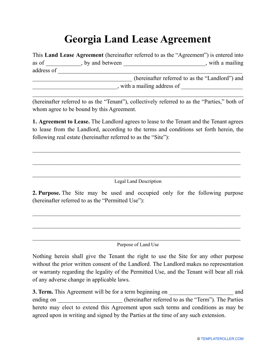 Land Lease Agreement Template - Georgia (United States), Page 1
