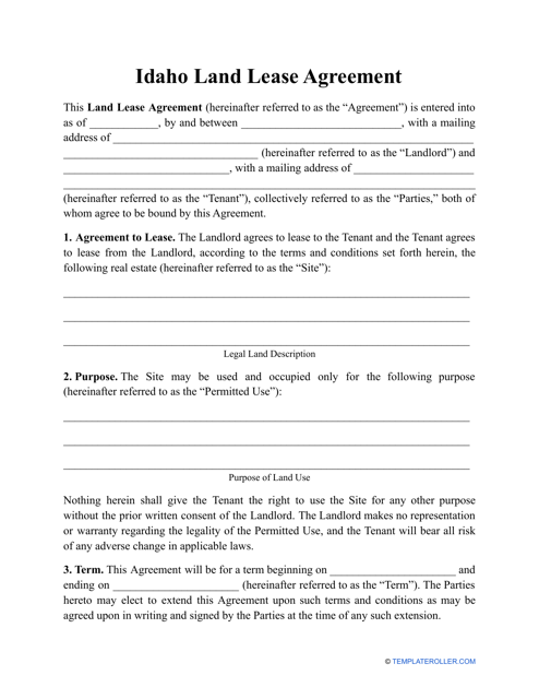Land Lease Agreement Template - Idaho Download Pdf