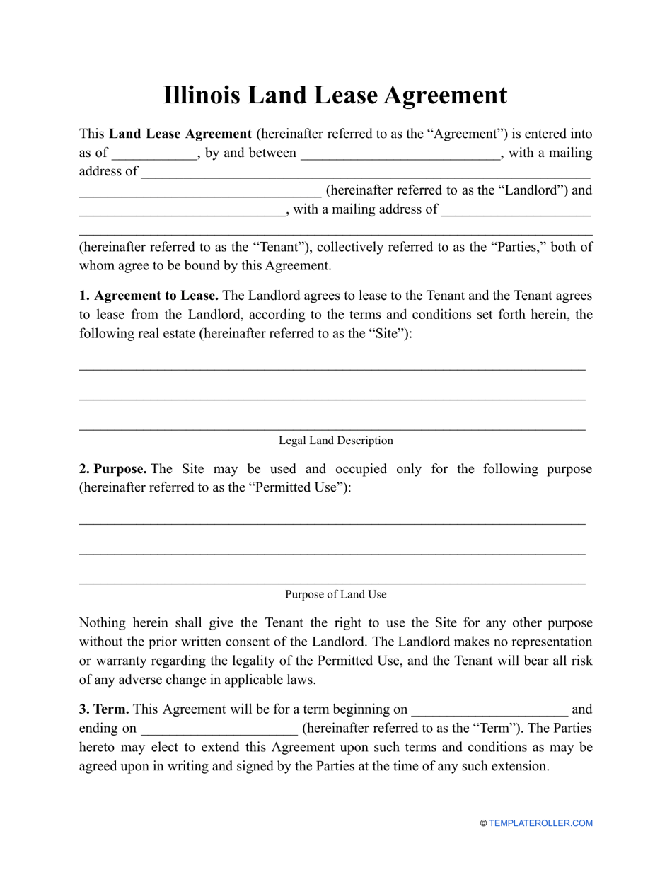 Land Lease Agreement Template - Illinois, Page 1