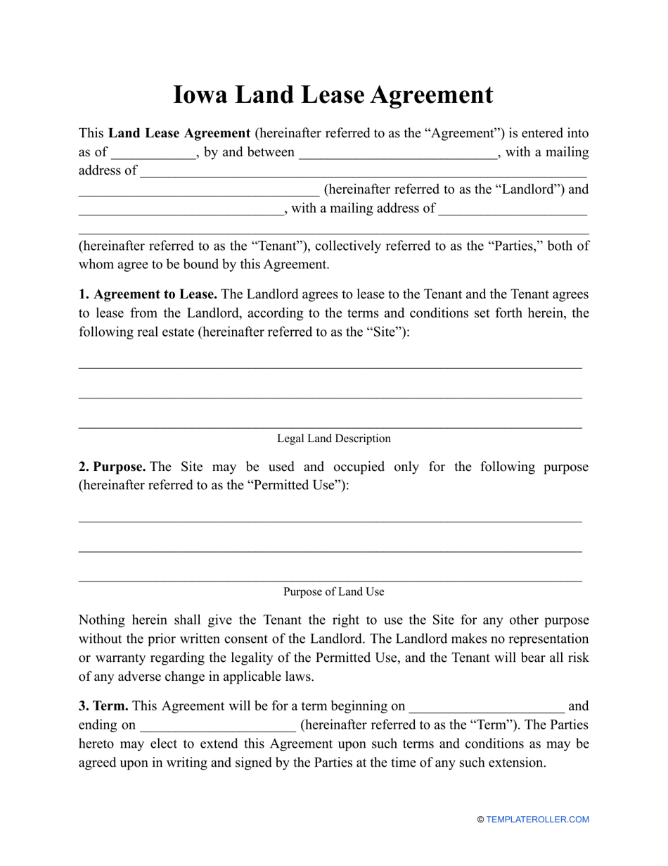 Land Lease Agreement Template - Iowa, Page 1