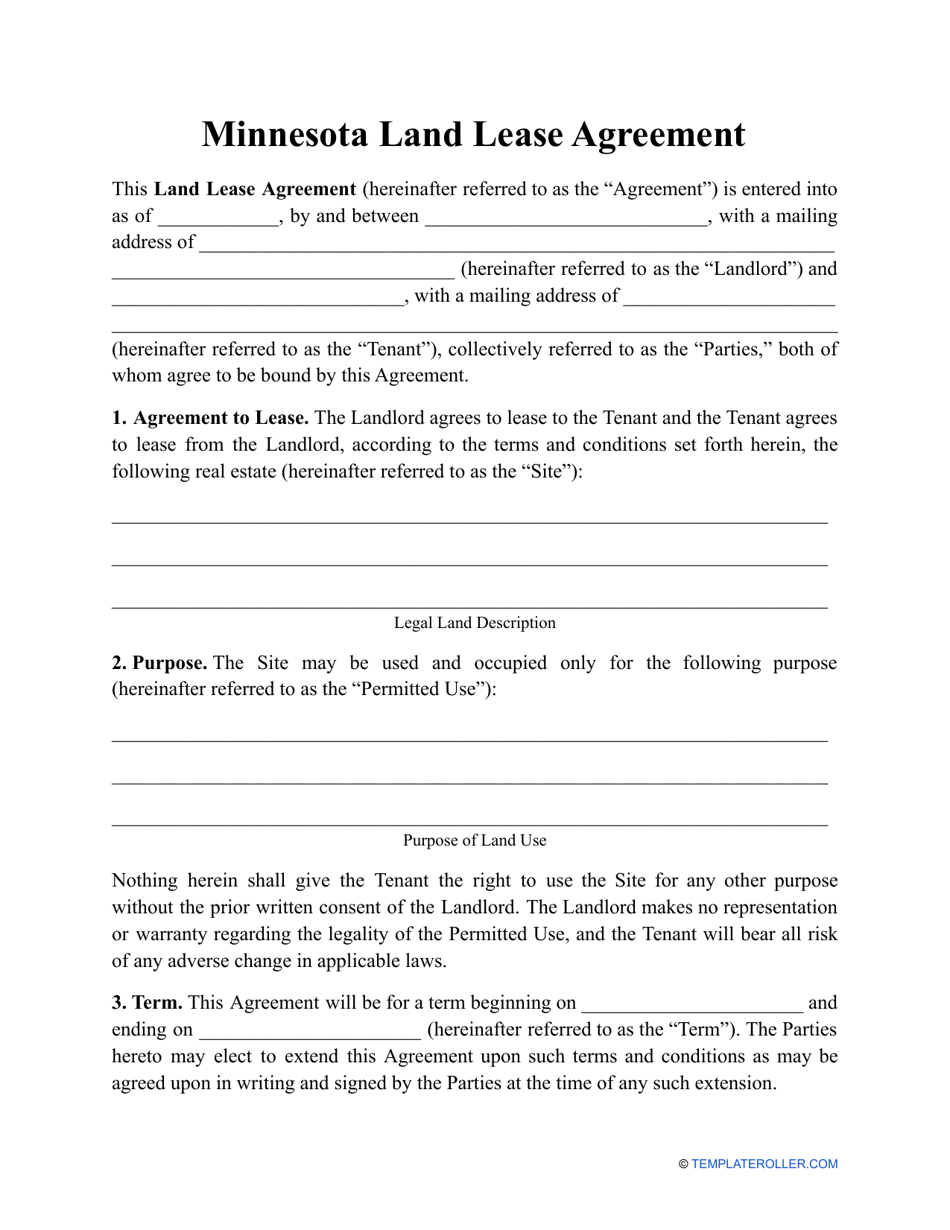 Land Lease Agreement Template - Minnesota, Page 1