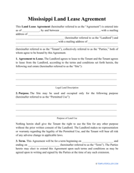 Land Lease Agreement Template - Mississippi