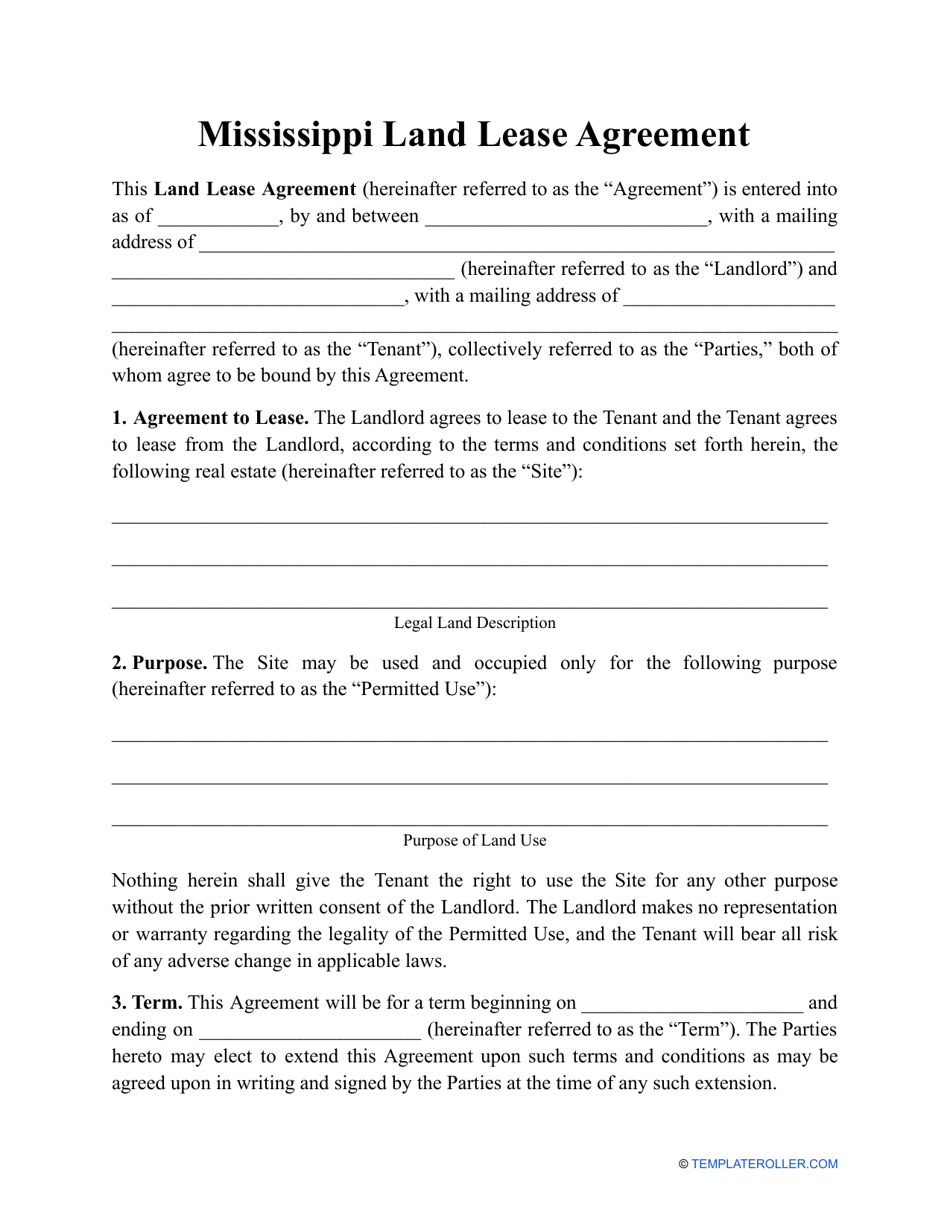 Land Lease Agreement Template - Mississippi, Page 1