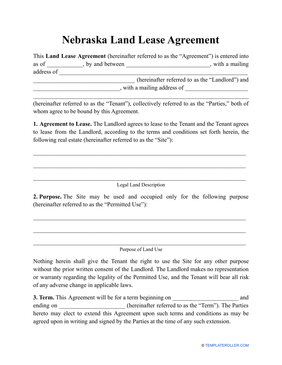 Land Lease Agreement Template - Nebraska, Page 1