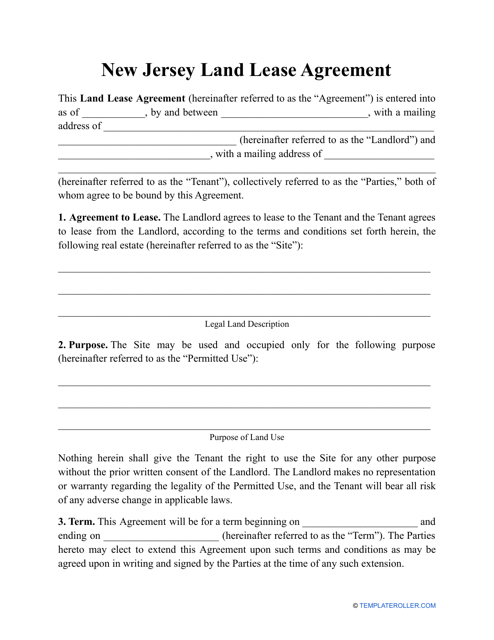Land Lease Agreement Template - New Jersey