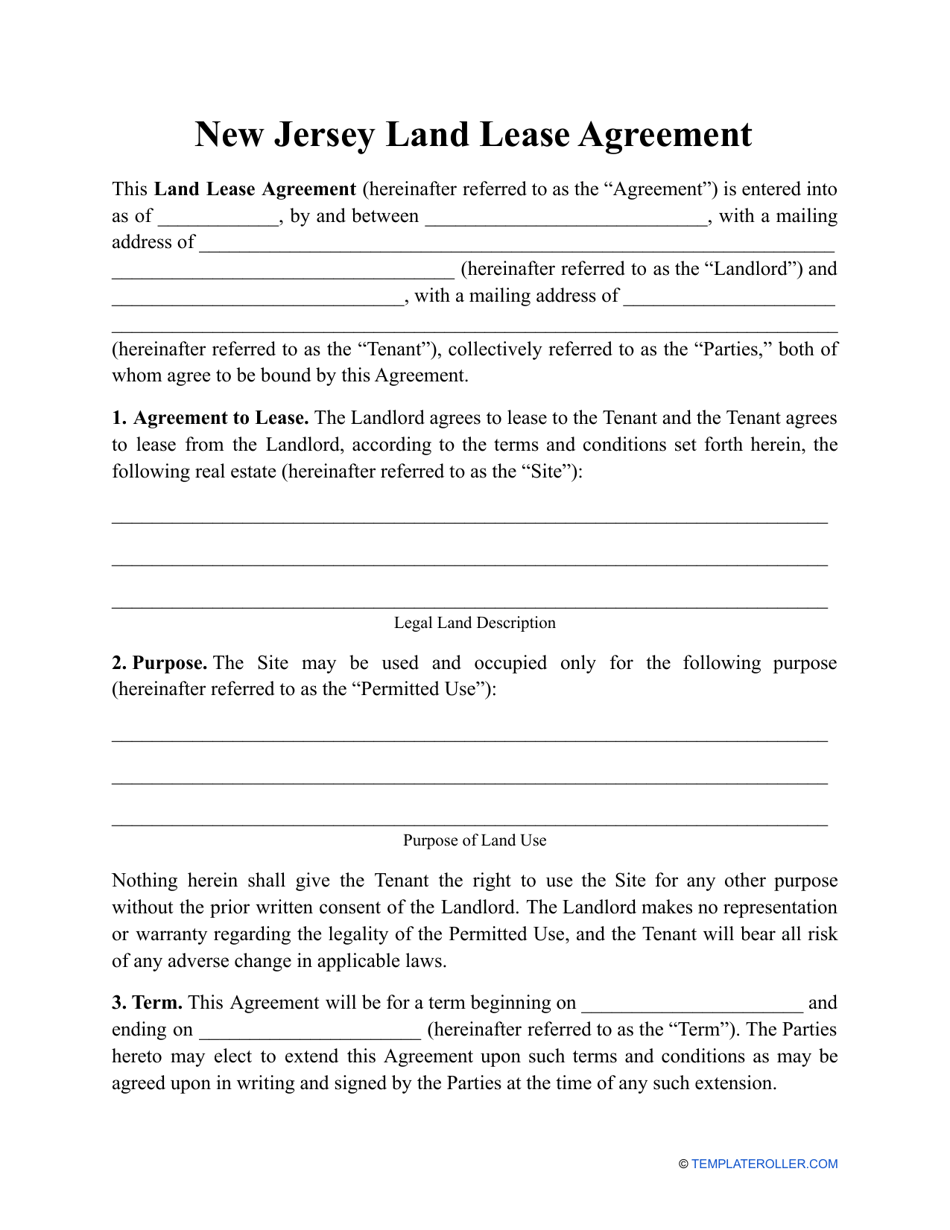 Land Lease Agreement Template - New Jersey, Page 1
