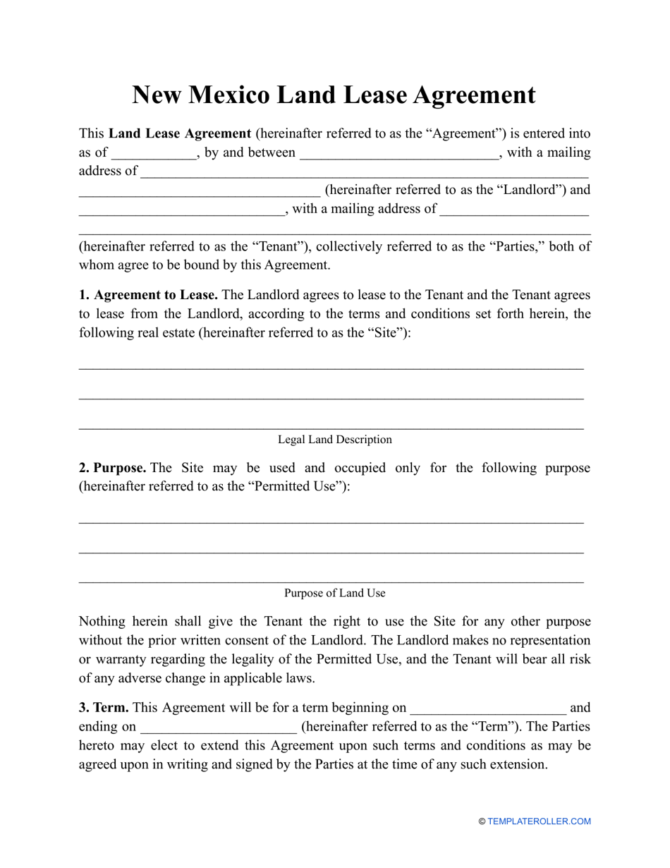 Land Lease Agreement Template - New Mexico, Page 1