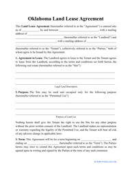 &quot;Land Lease Agreement Template&quot; - Oklahoma