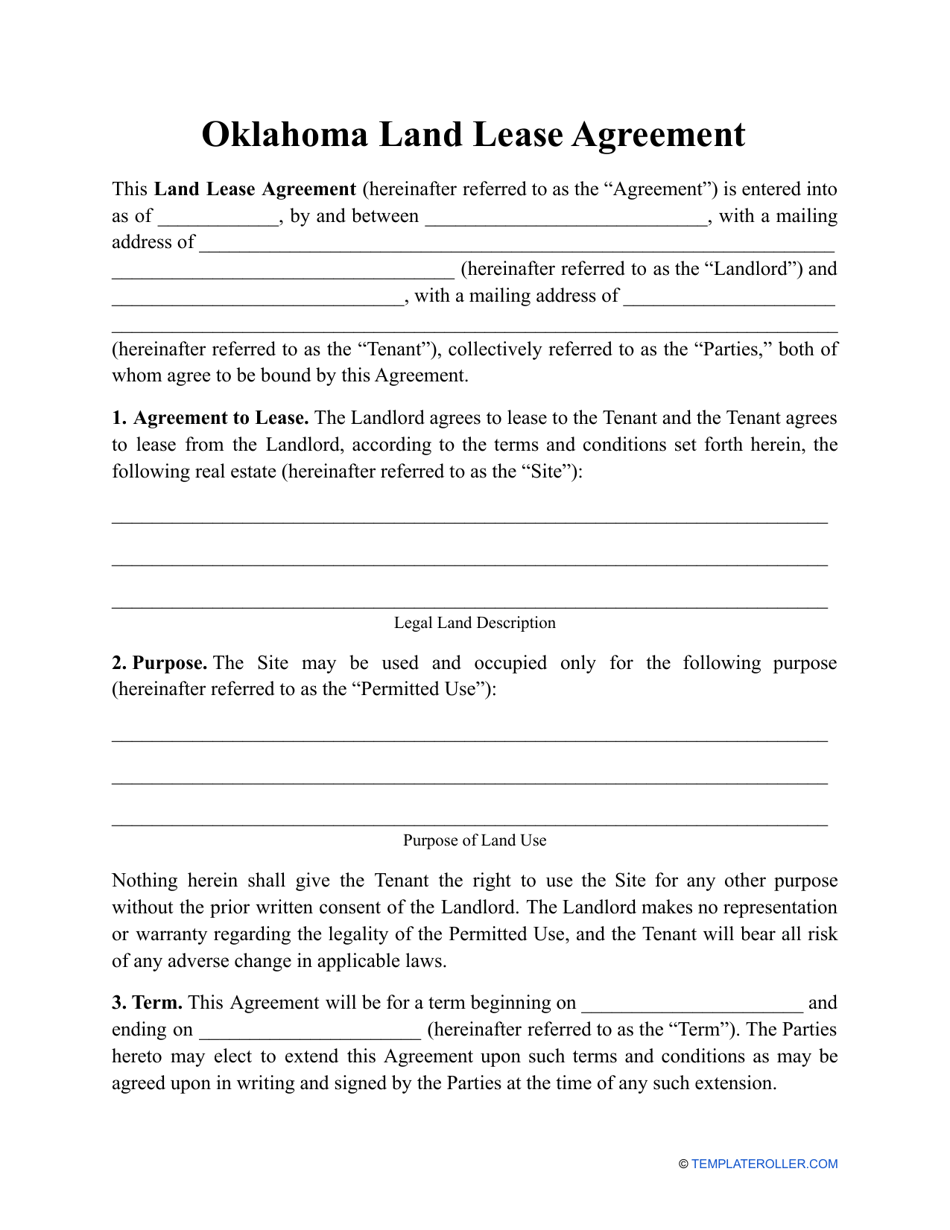 Land Lease Agreement Template - Oklahoma, Page 1