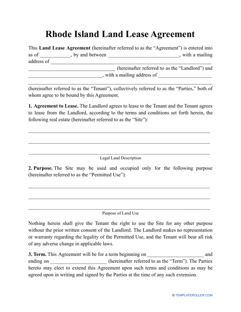 &quot;Land Lease Agreement Template&quot; - Rhode Island Download Pdf