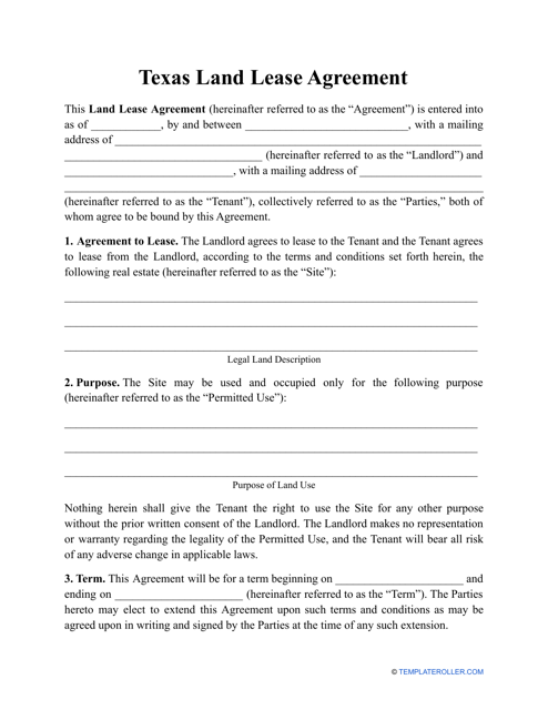 Land Lease Agreement Template - Texas