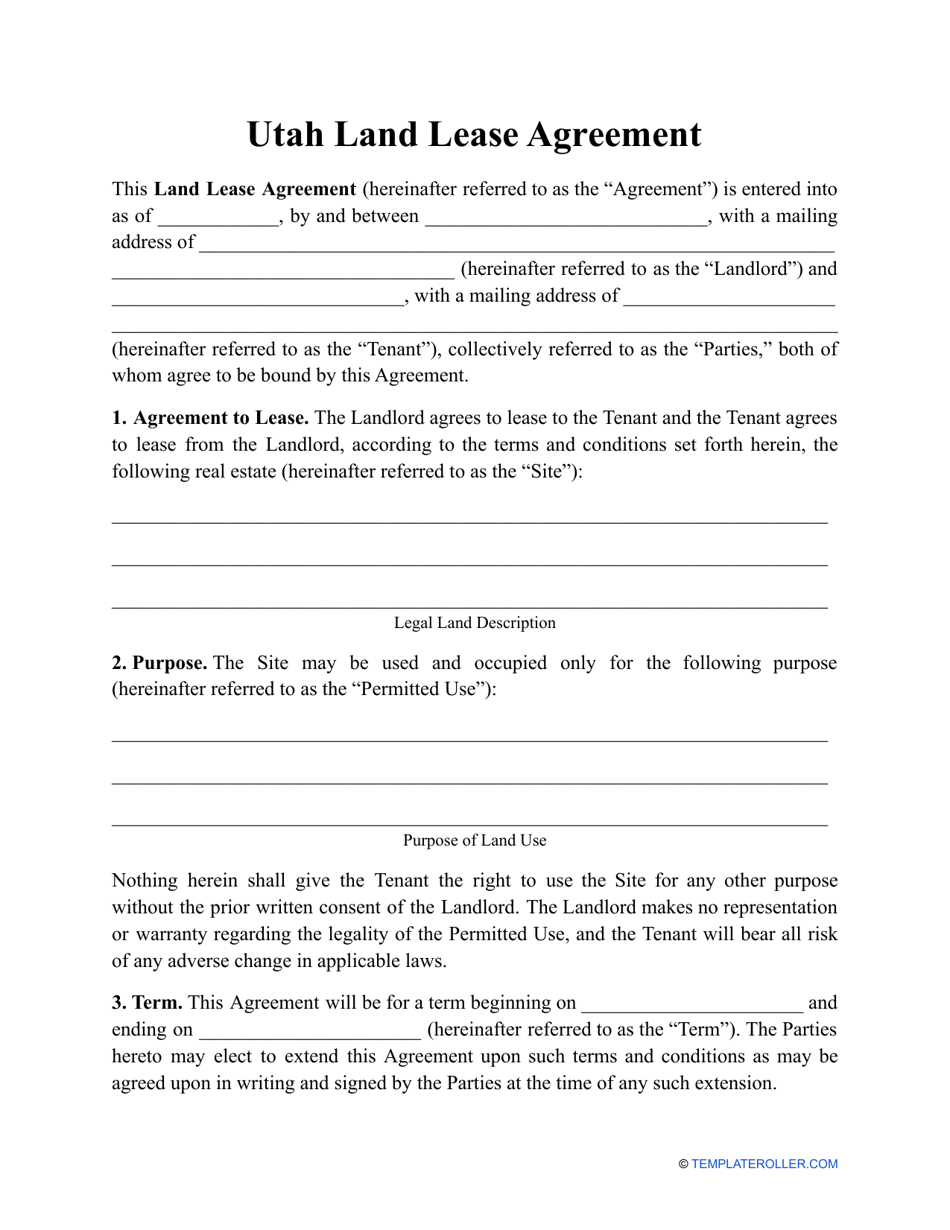 Utah Land Lease Agreement Template Fill Out, Sign Online and Download