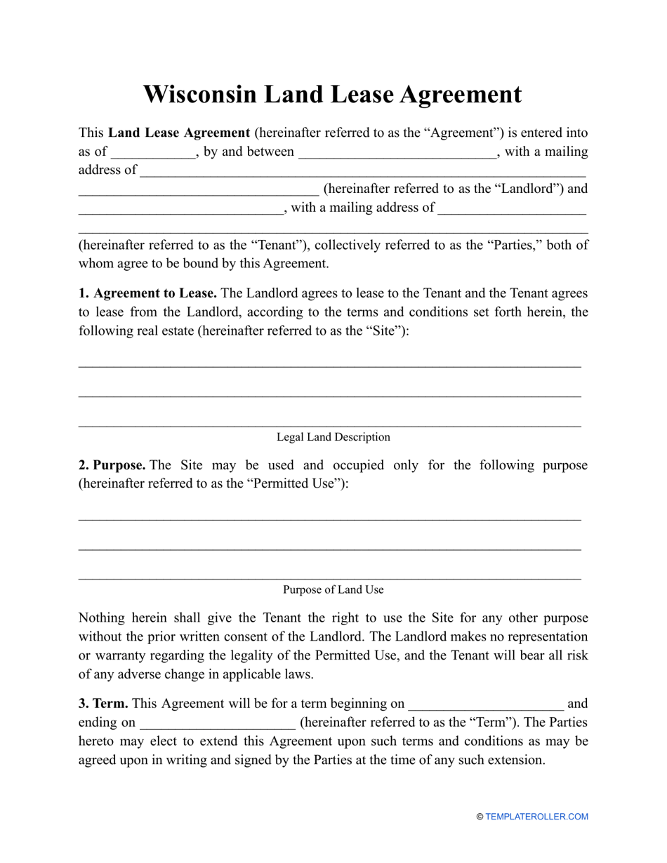 Land Lease Agreement Template - Wisconsin, Page 1